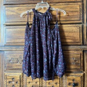 LOFT Purple and Blue Sheer Halter Neck Tie Blouse